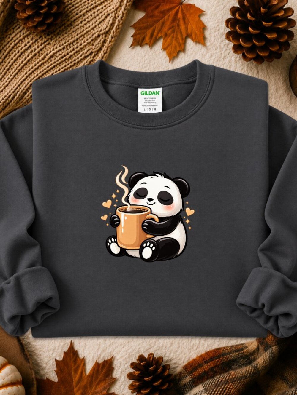 Cute Panda With Coffee Sweatshirt Adult Unisex Graphic Crewneck Cartoon Animal